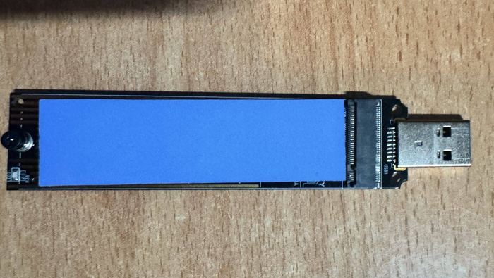 M.2 NVMe to USB adapter board used to connect a removed laptop drive externally